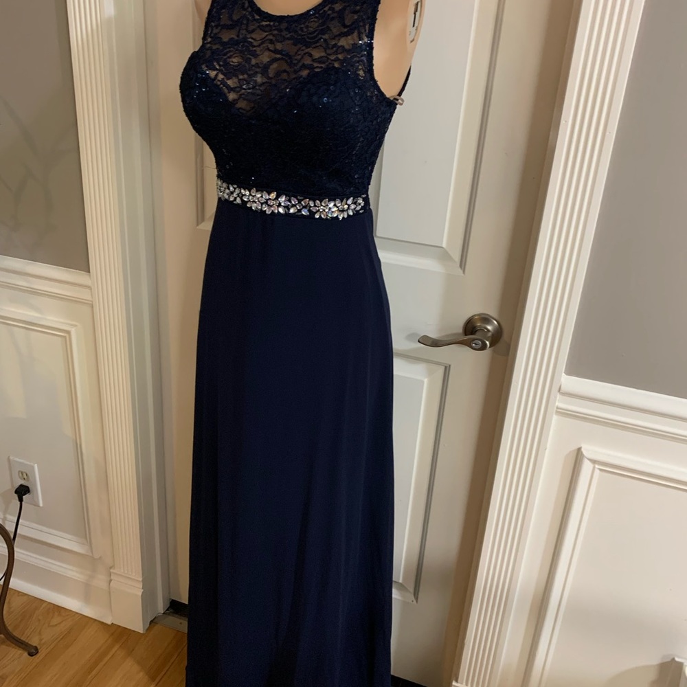 Women’s junior blue navy halter lace top dress - Picture 6 of 10